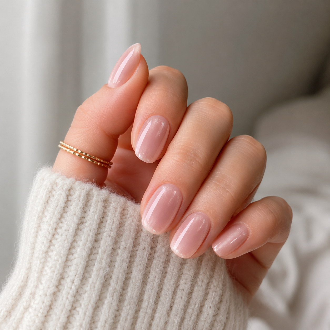 Nude Blush Cat Eye medium oval press-on nails