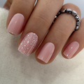Nude Glitter short squoval press-on nails