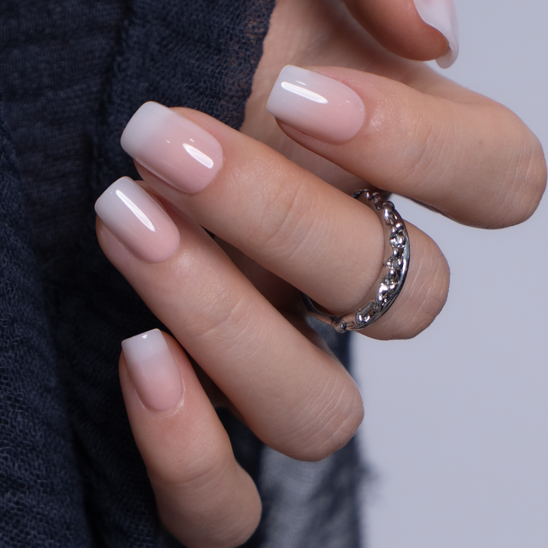 Nude Ombre short squoval nail detail