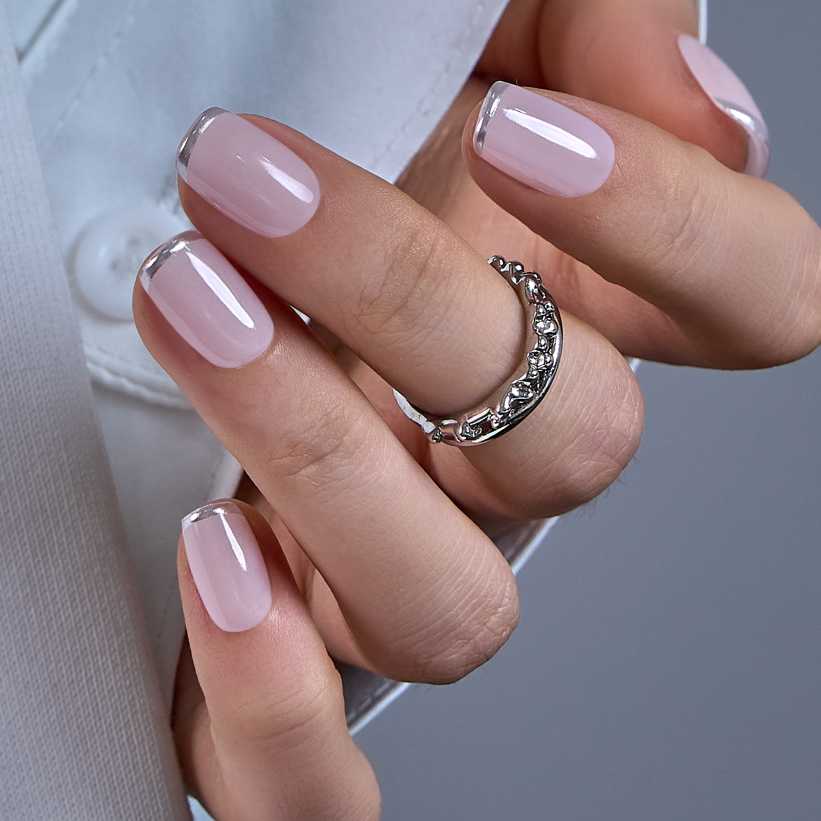 Nude Pink short squoval nail detail
