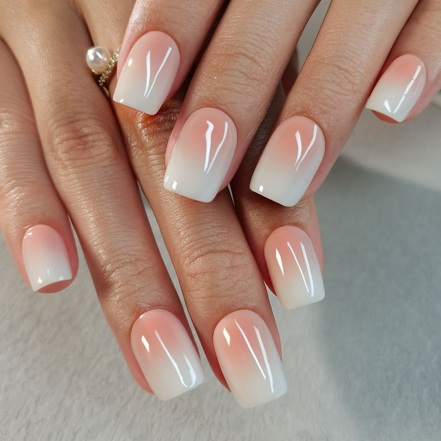 Nude Pink short squoval Ver 2 press-on nails from the side