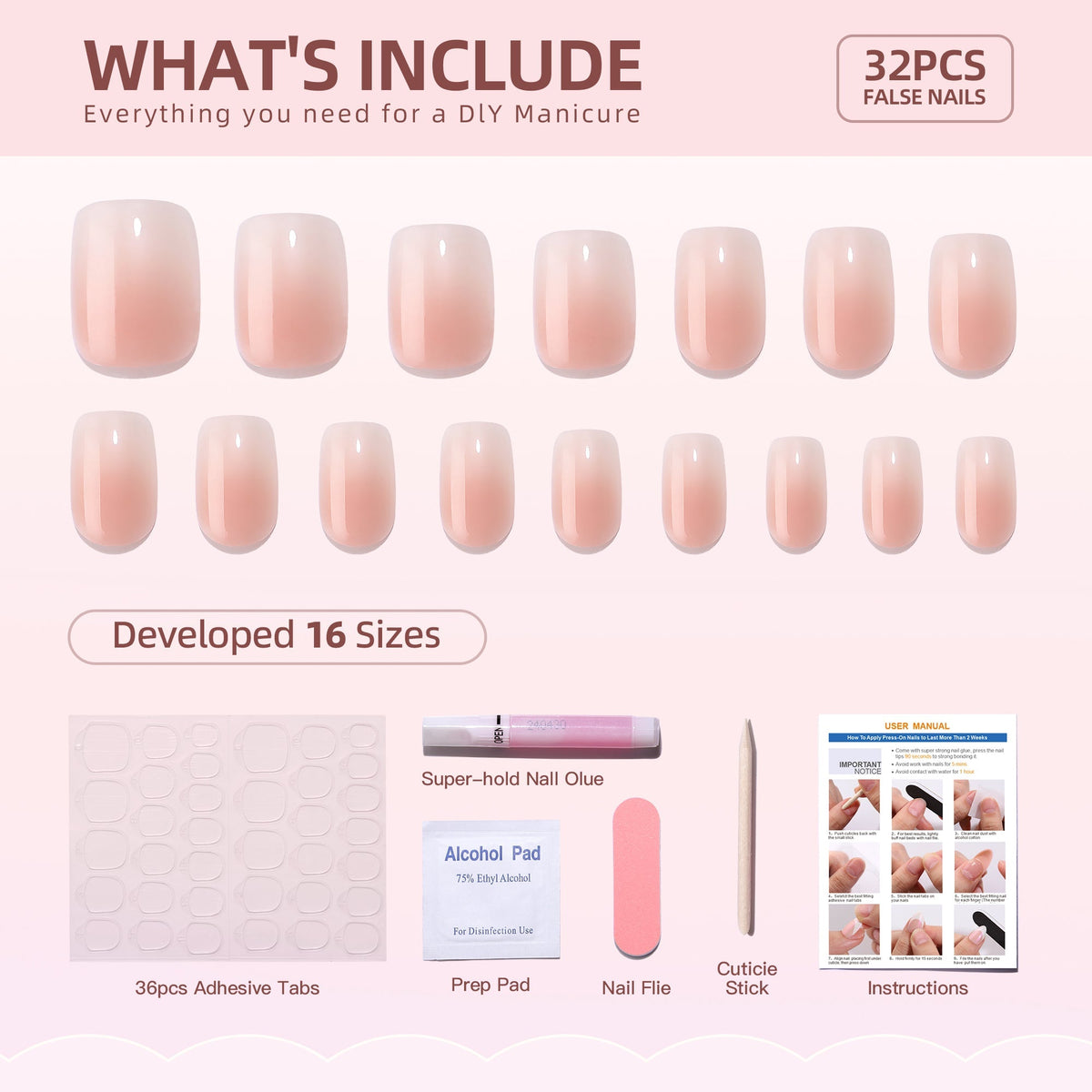 Nude Pink short squoval Ver 2 press-on nail size guide