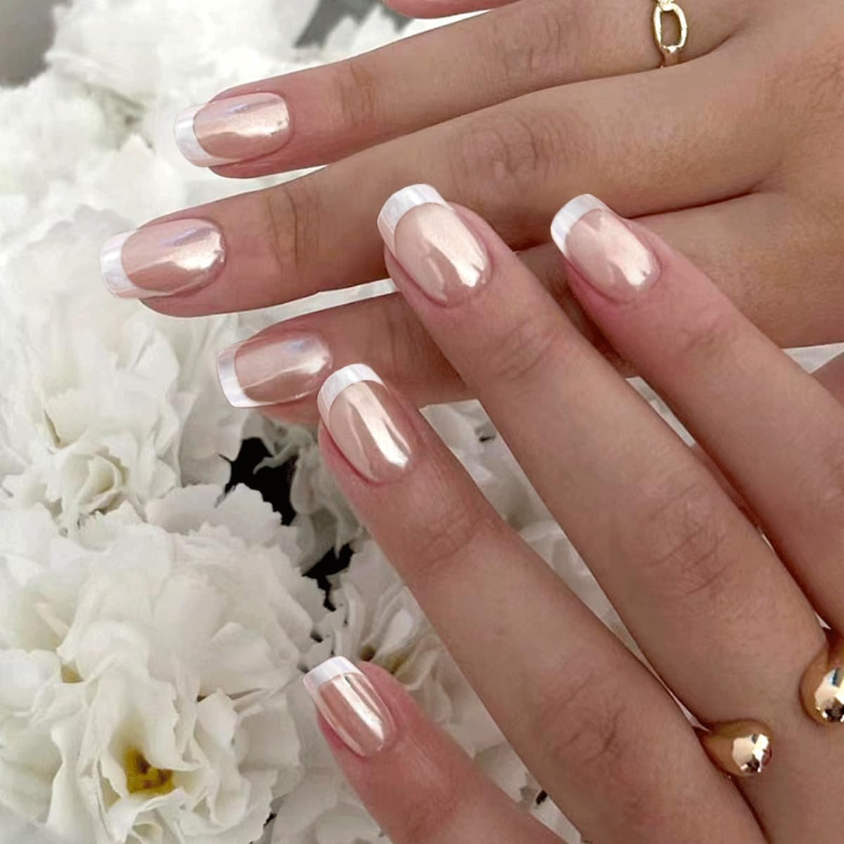 Nude Rhapsody short squoval nail detail