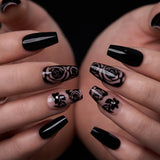 Obsidian Rose M Coffin medium coffin press-on nails