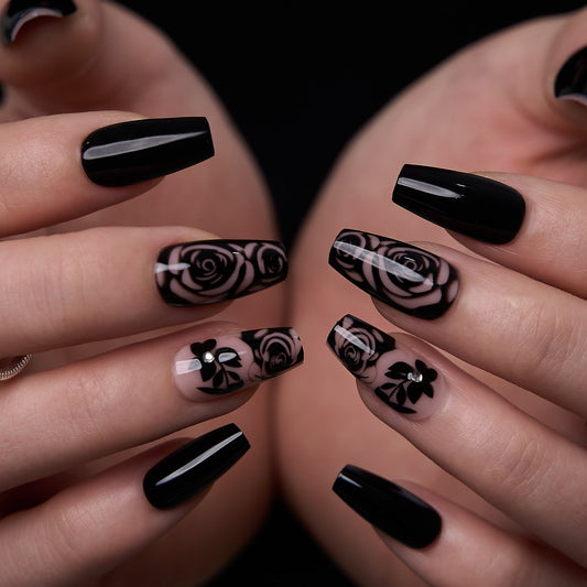 Obsidian Rose M Coffin medium coffin press-on nails