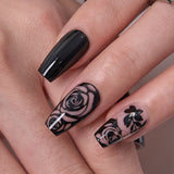 Obsidian Rose M Coffin medium coffin press-on nails