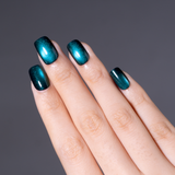Ocean Beam Glow short squoval press-on nails from the side
