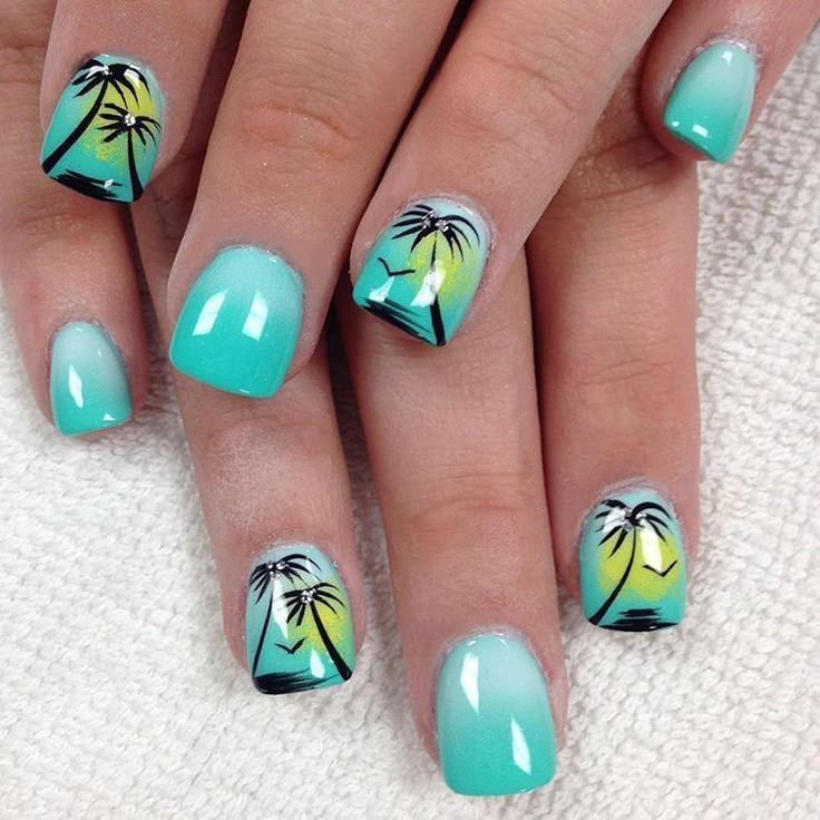 Ocean Palm short squoval press-on nail set with accessories