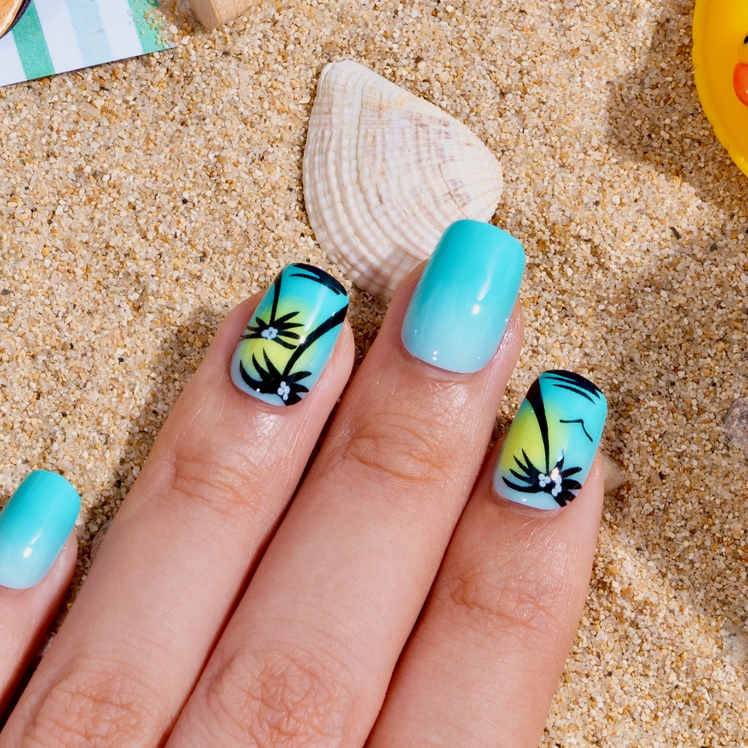 Ocean Palm short squoval press-on nails