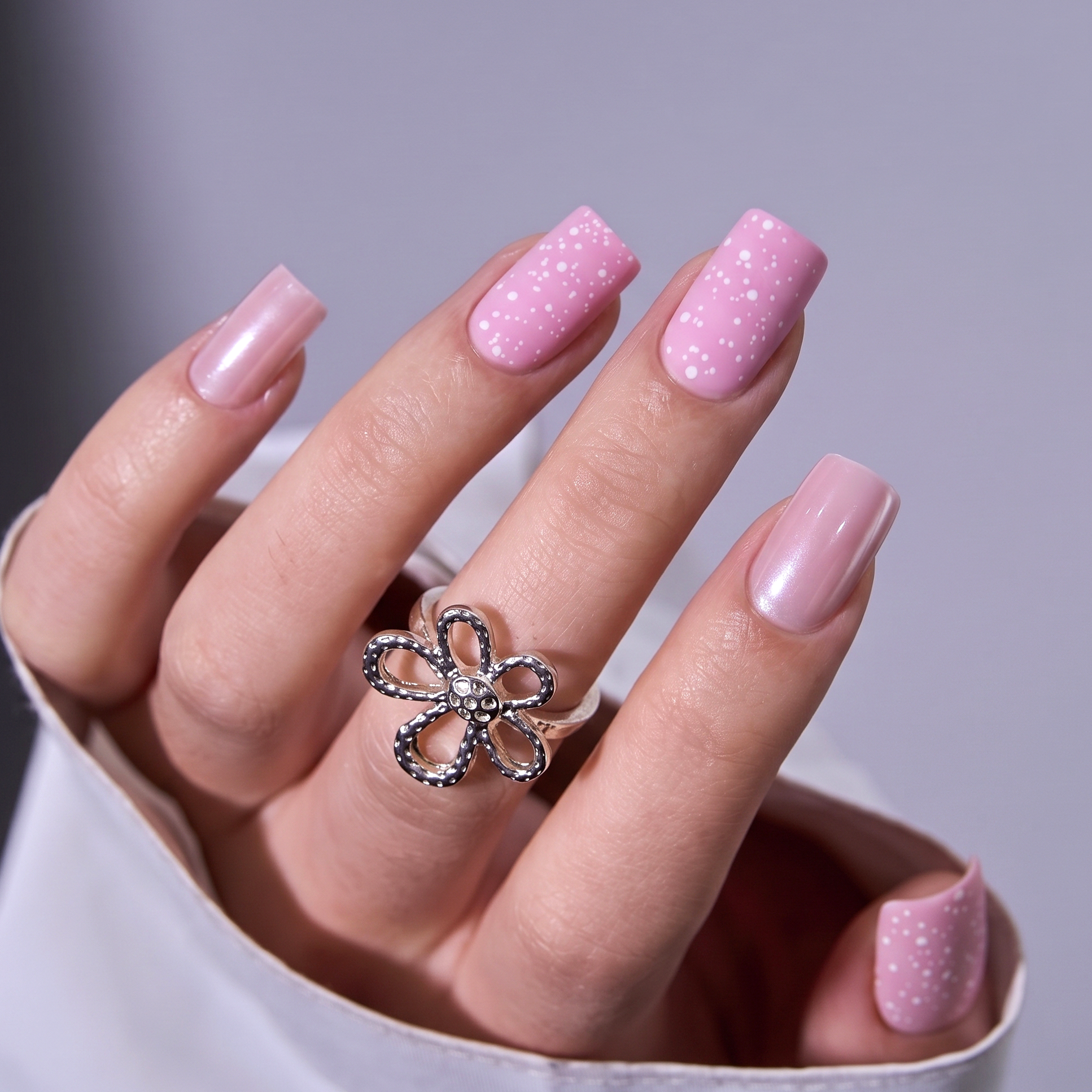 Pearl Flurry - M Squoval medium squoval press-on nails