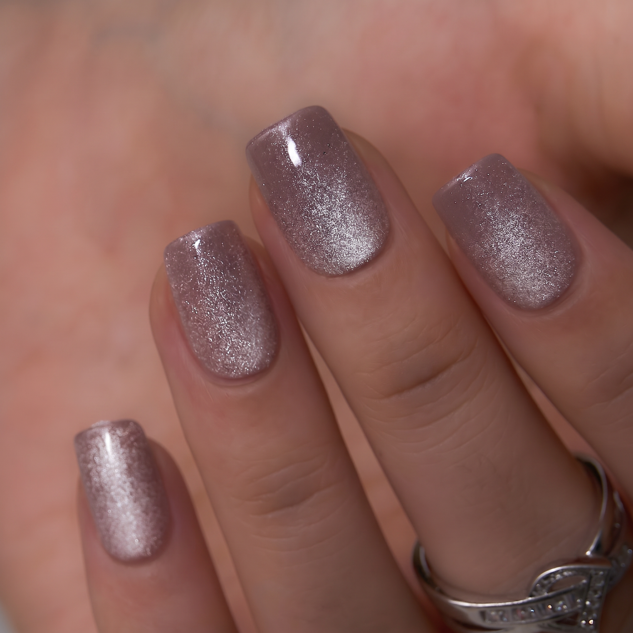 Pearl Veil short squoval nail detail