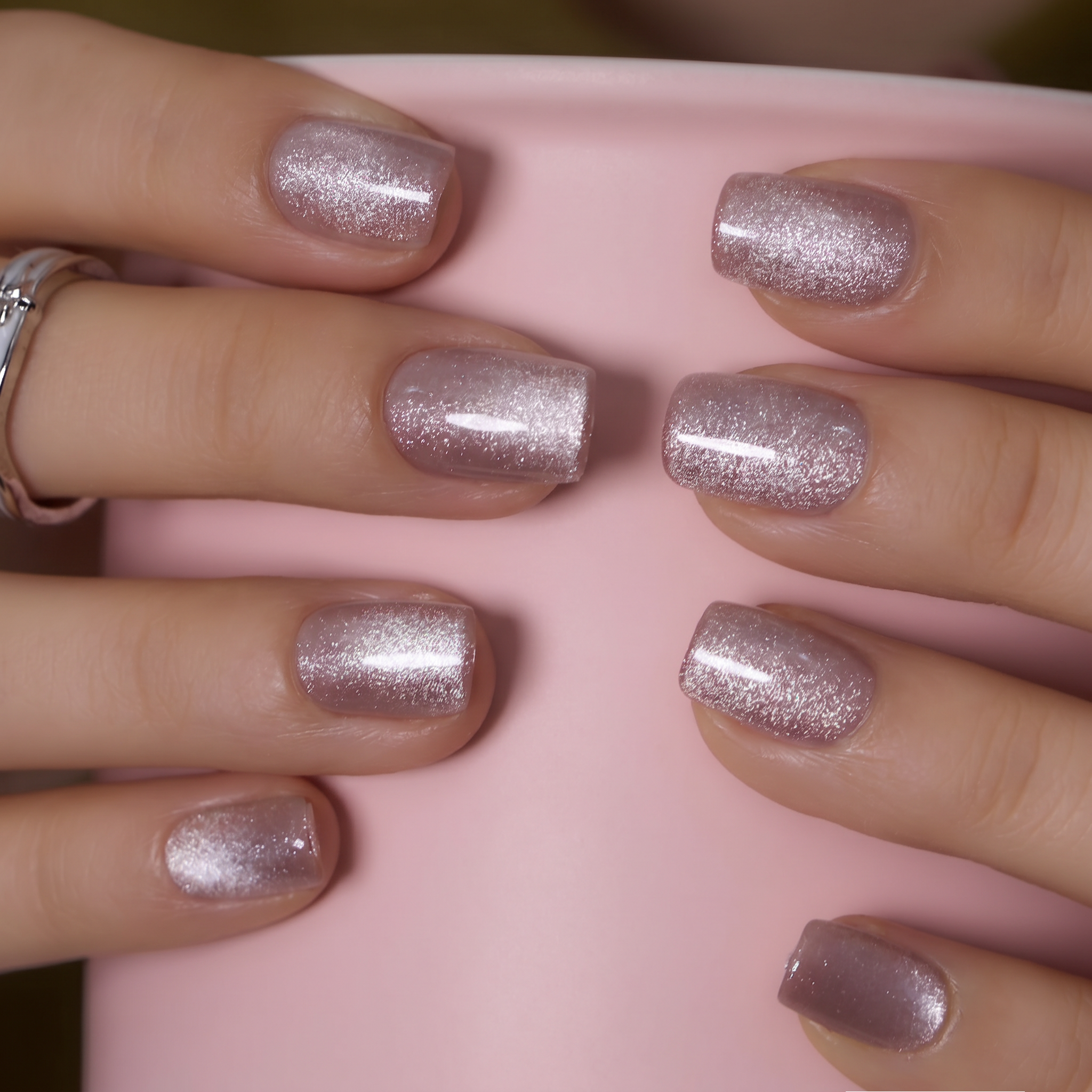Pearl Veil short squoval press-on nails