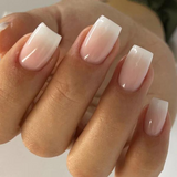 Pink And White short square nail detail