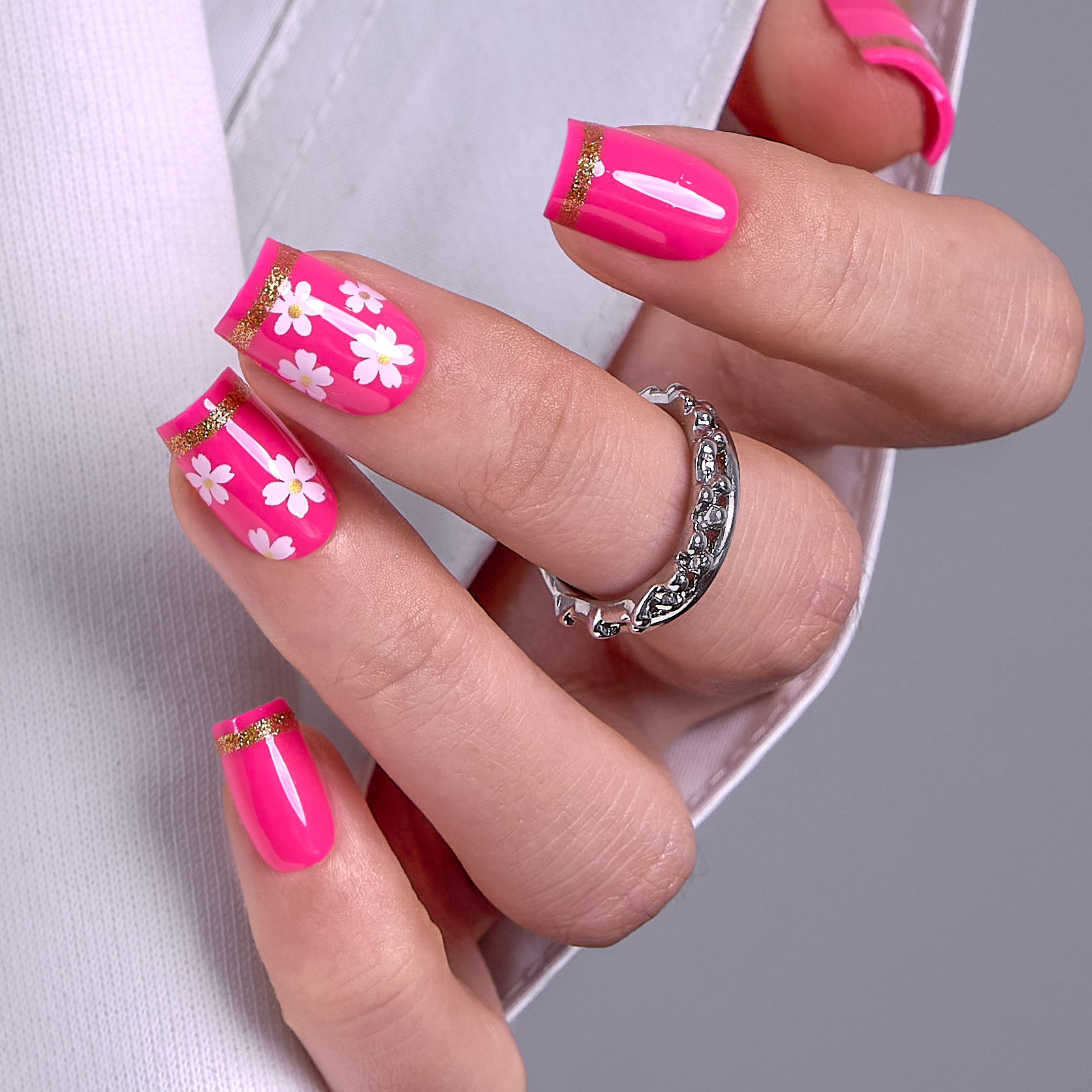 Pink Bloom S Square square press-on nails