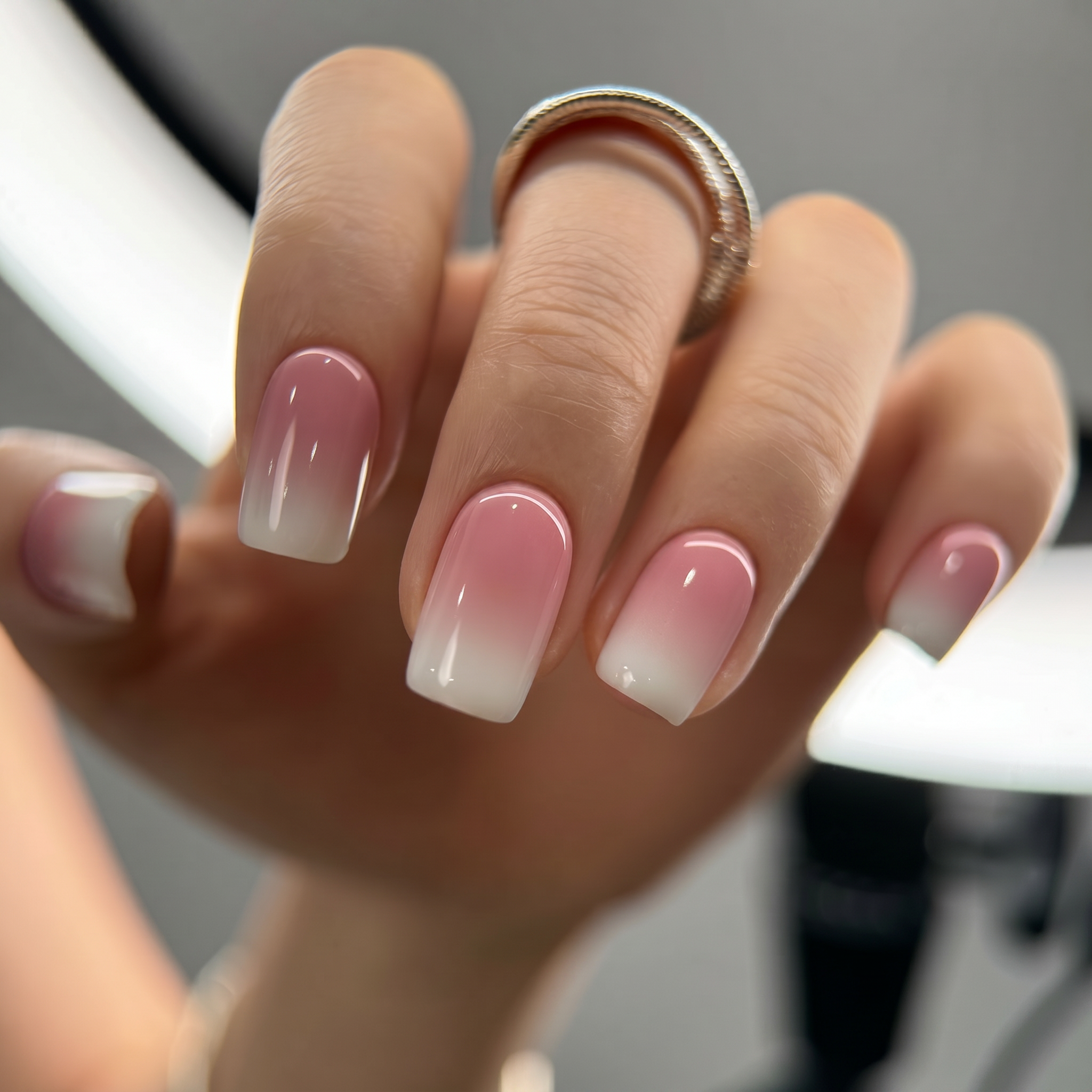 Pink Drift medium squoval nail detail
