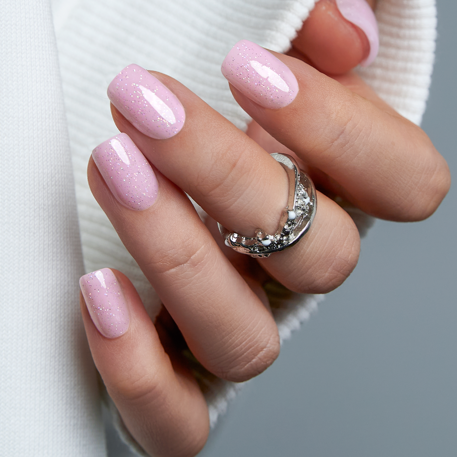 Pink Stardust S Squoval squoval press-on nails