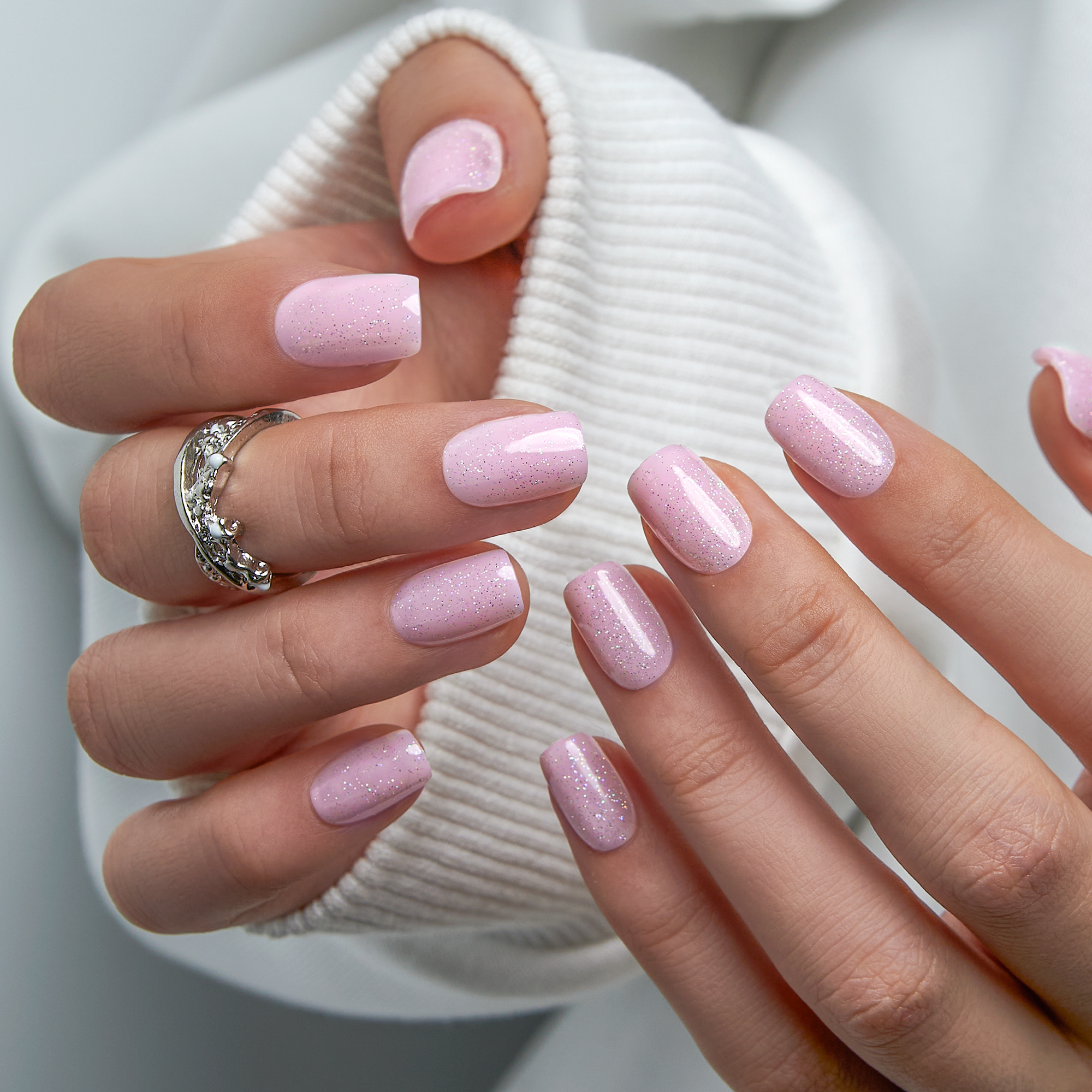 Pink Stardust S Squoval squoval press-on nails