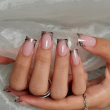 Pink Zebra Chic M Duckbill press-on nails worn on a hand