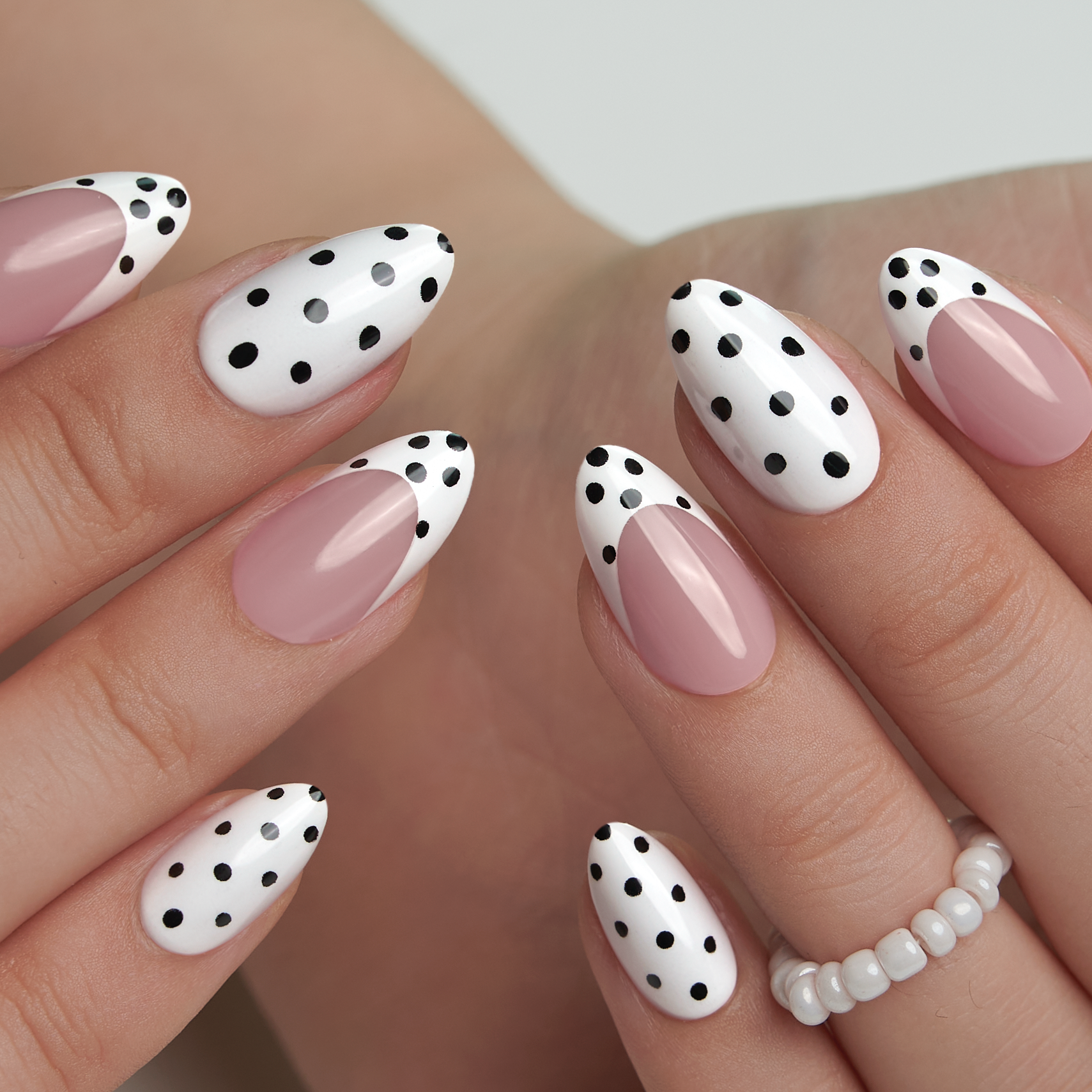 Playful French short almond press-on nails