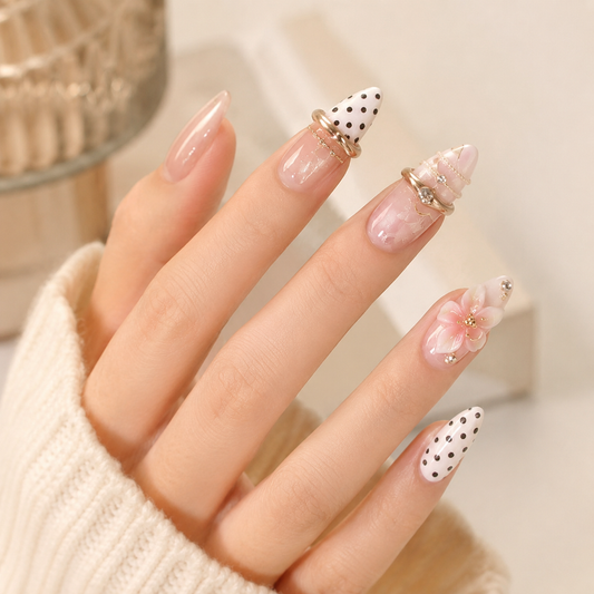 Polka Dot & Floral Press-On Nails front view