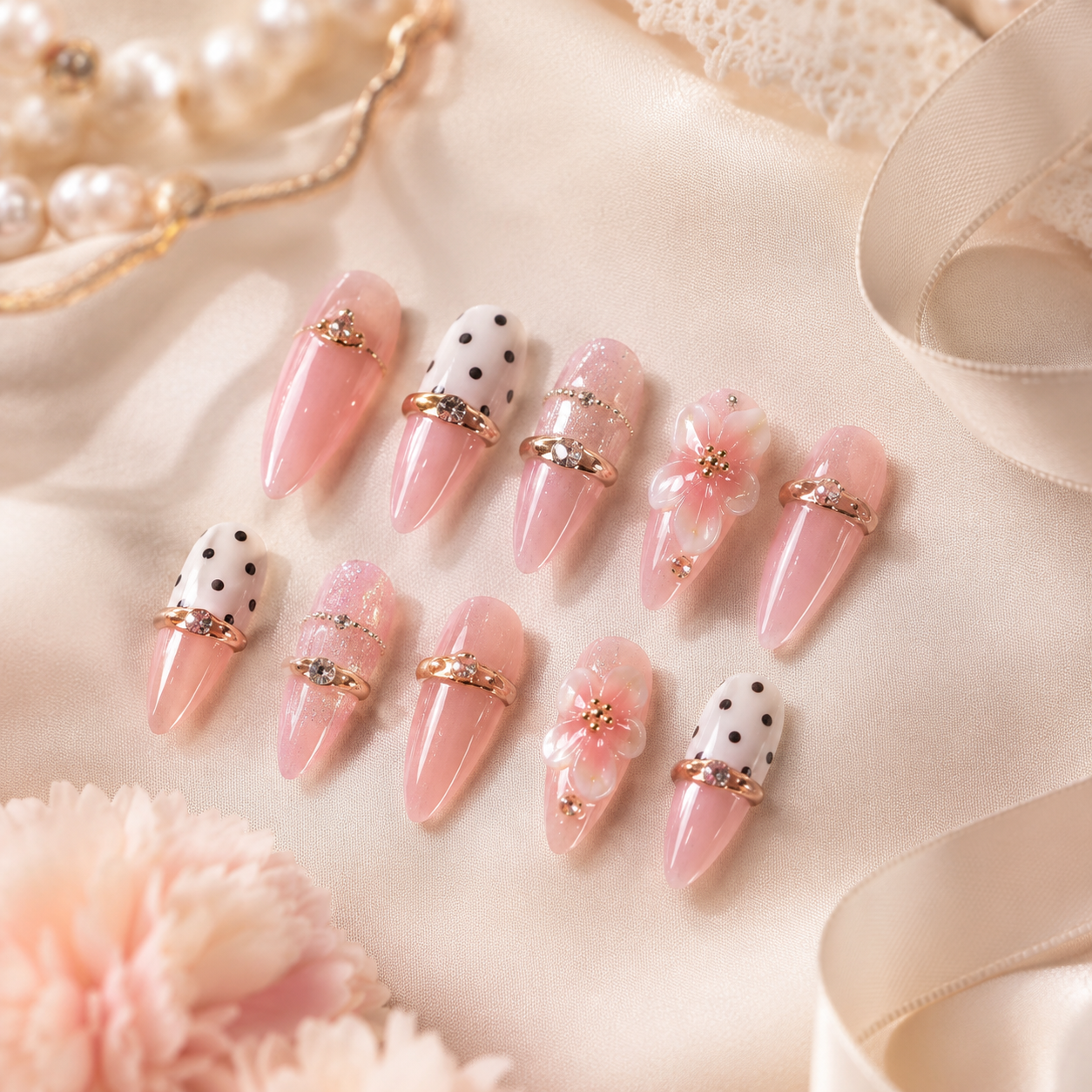 Pink Oval Short press-on nails by Lirenail - wear effect