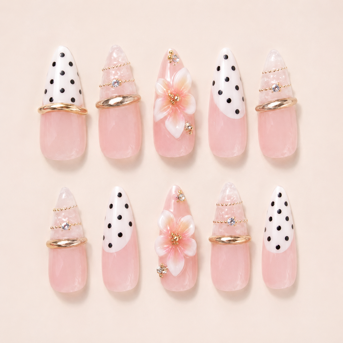 Polka Dot & Floral Press-On Nails side view