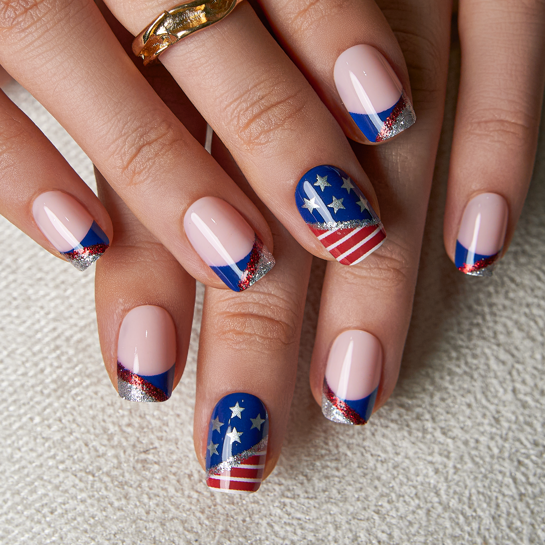 Patriotic Flag S Squoval squoval press-on nails