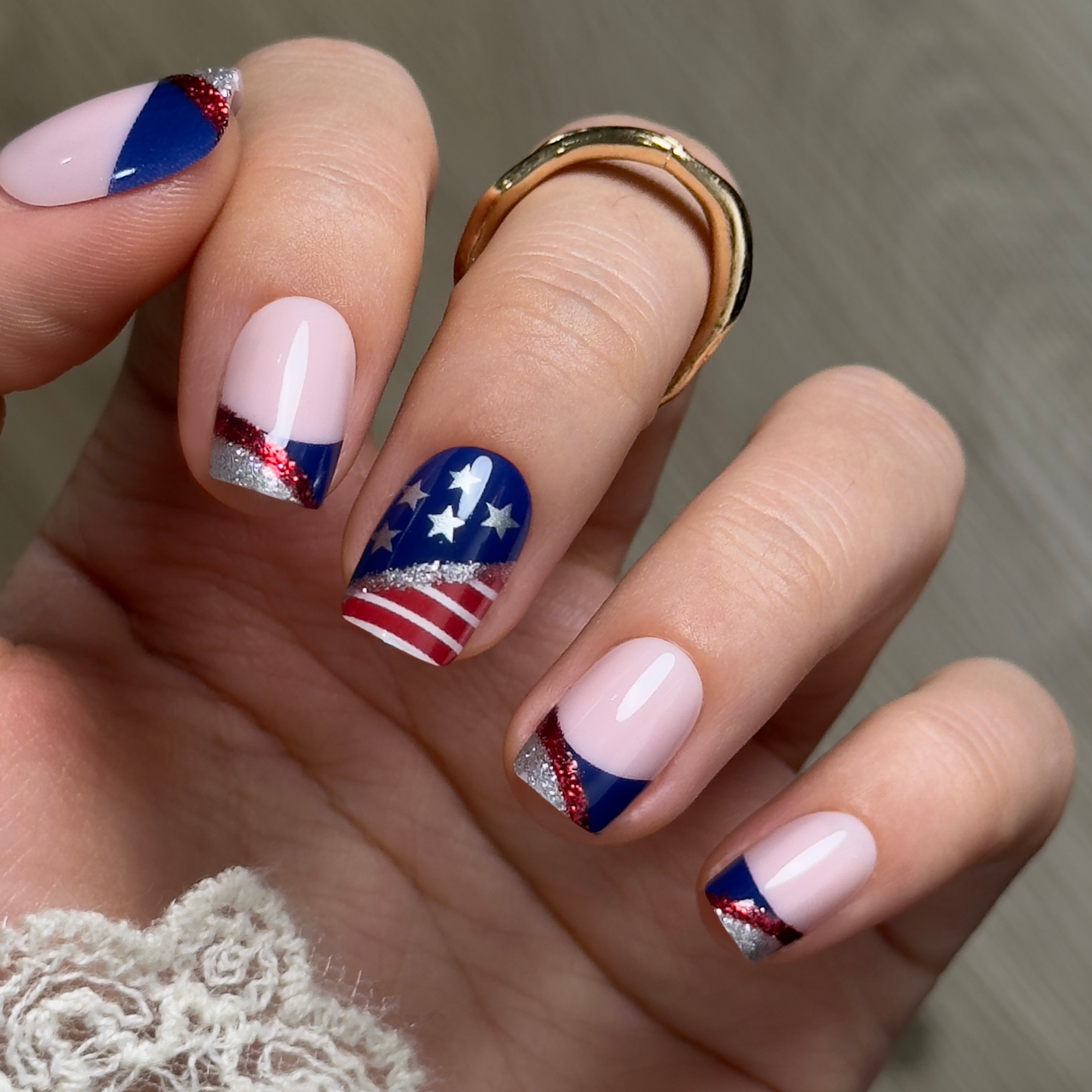 Patriotic Flag S Squoval squoval press-on nails