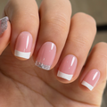 Sparkle French – short Squoval press-on nails