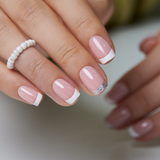 Sparkle French – short Squoval press-on nails packaging