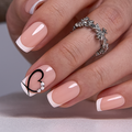 Nude Pink White Black Squoval Medium press-on nails by Lirenail - front view