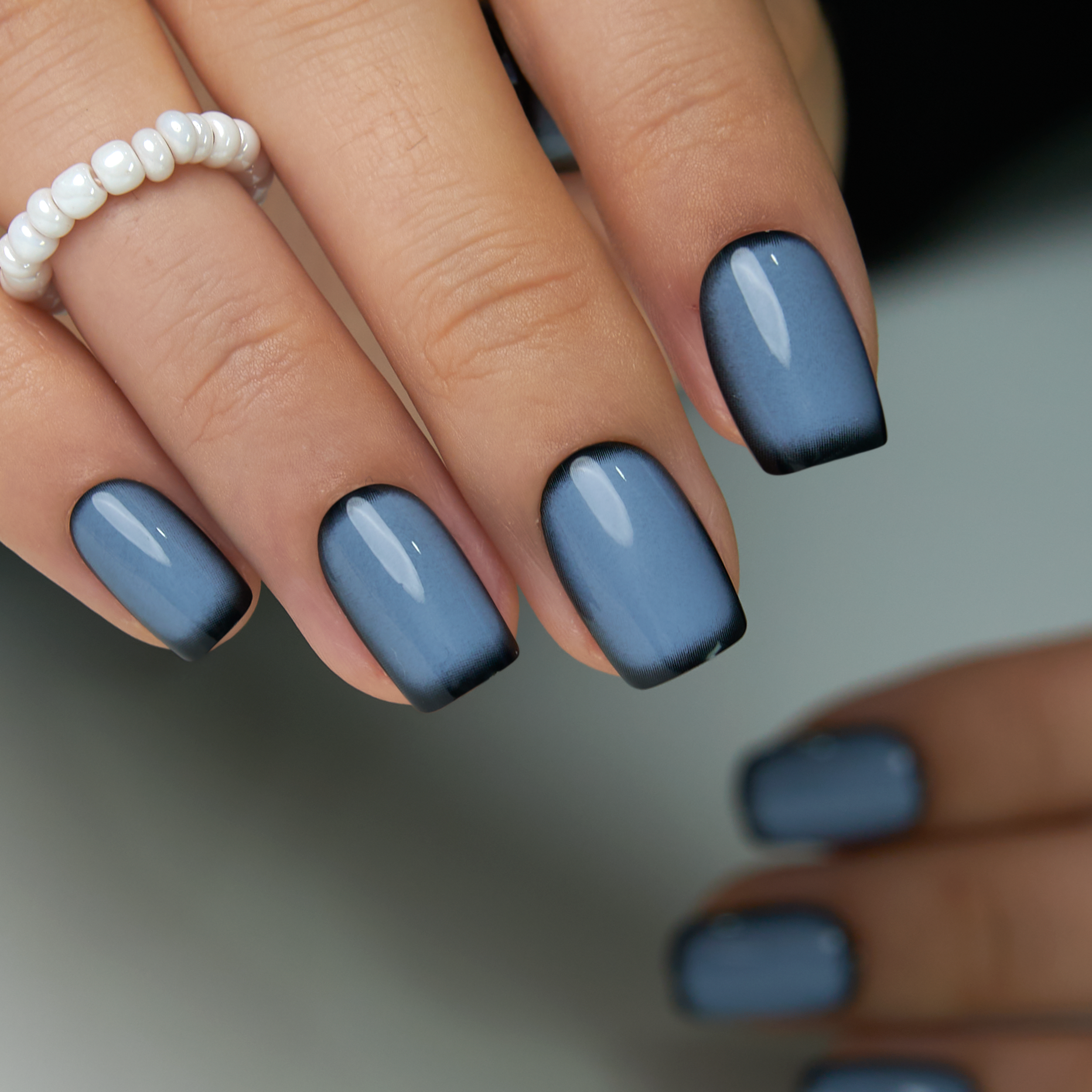 Misty Slate Vibe S Squoval squoval press-on nails