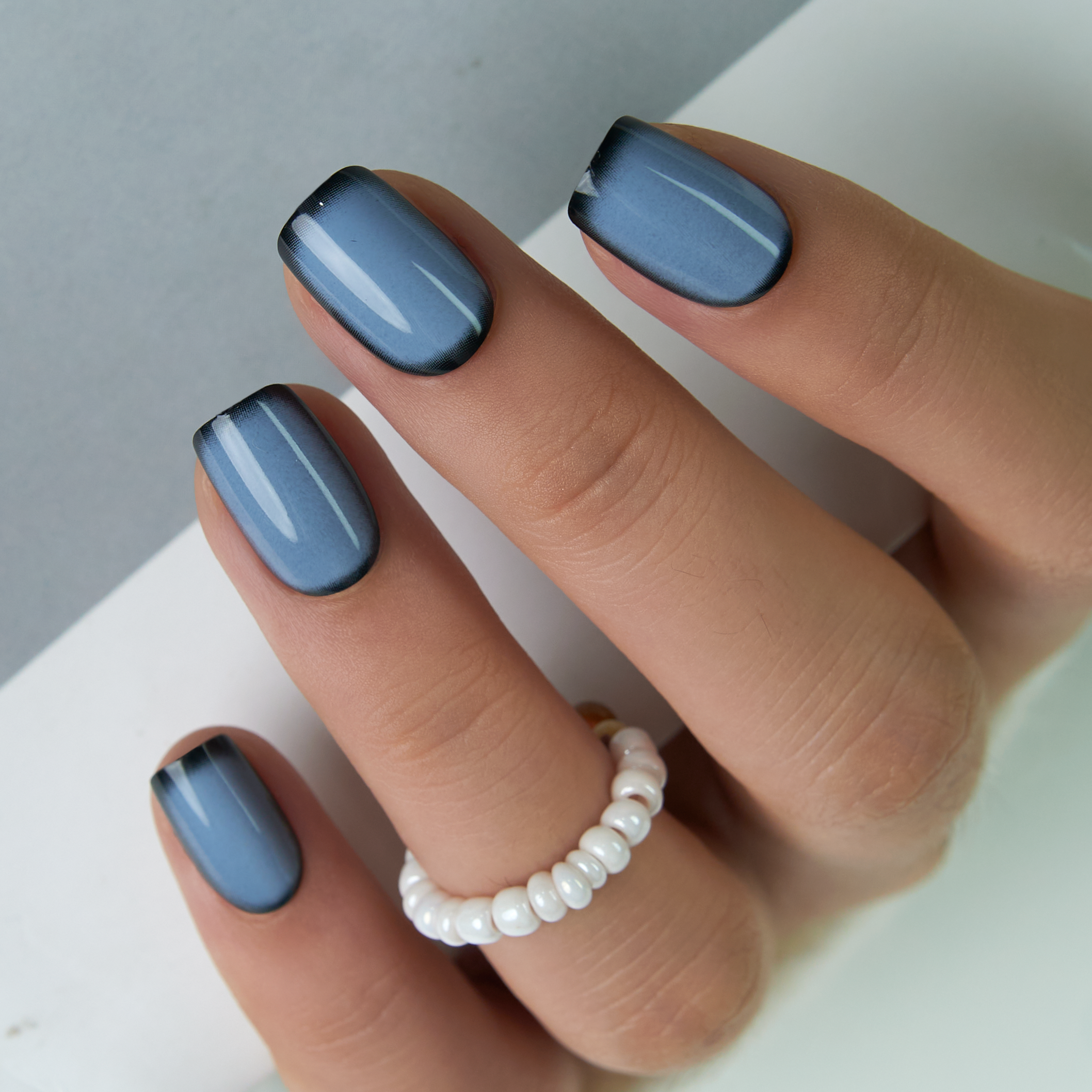 Misty Slate Vibe S Squoval squoval press-on nails