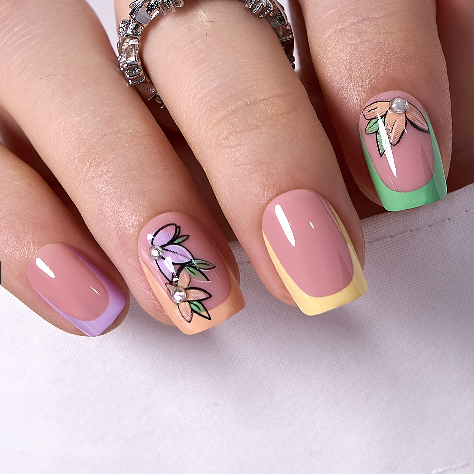 Pastel Blossom S Squoval squoval press-on nails