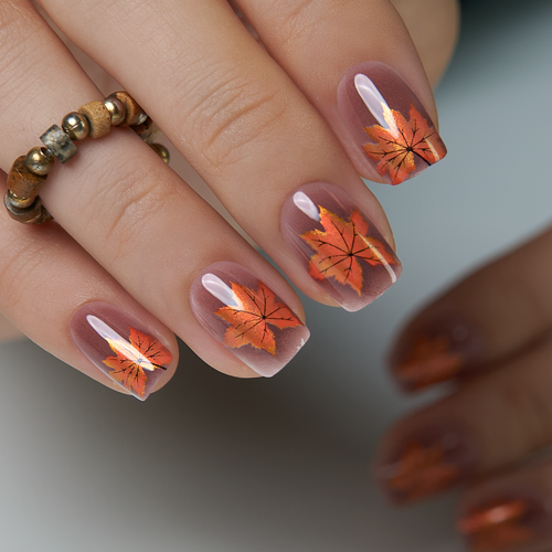 Autumn Leaves – short Squoval nail detail