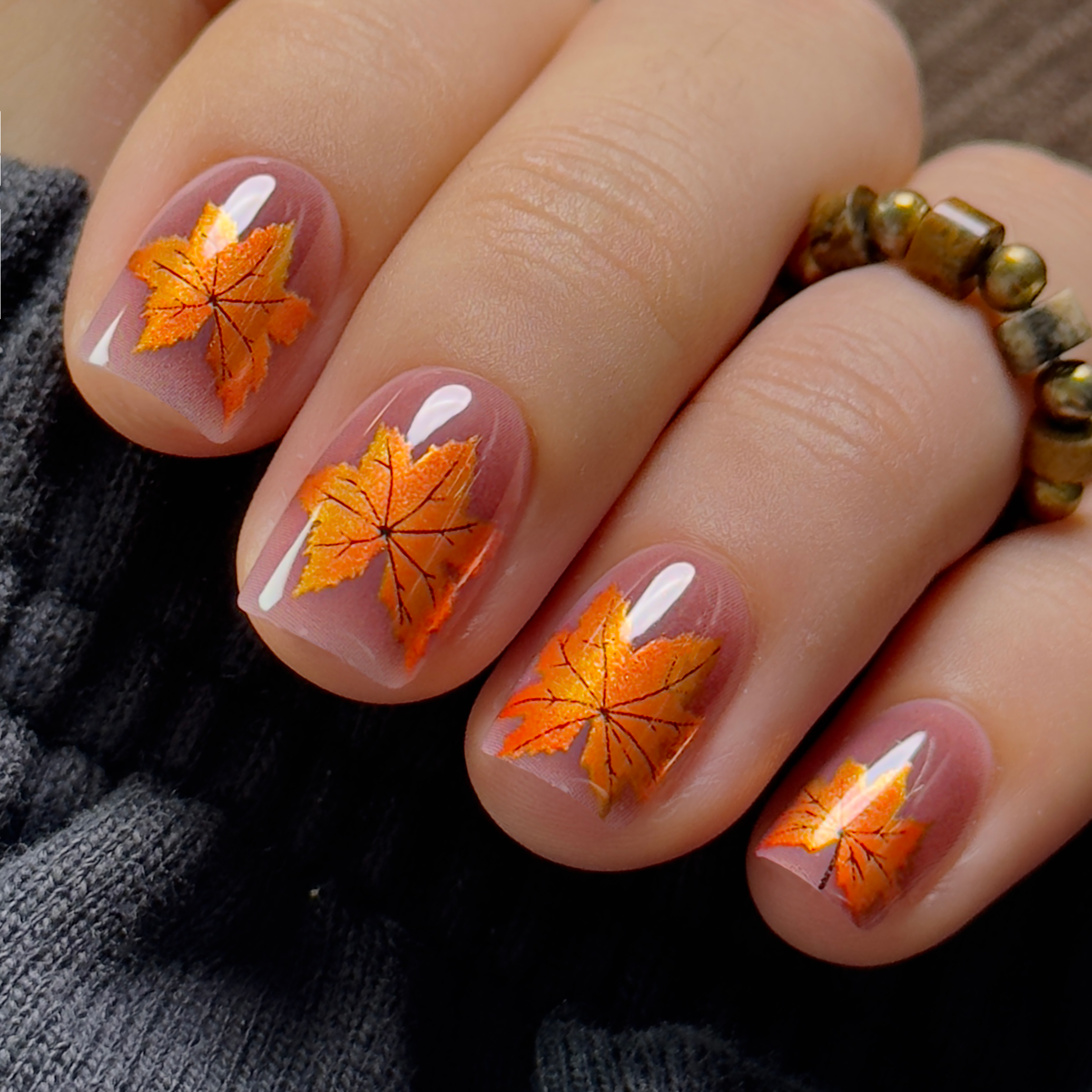 Autumn Leaves – short Squoval press-on nails packaging