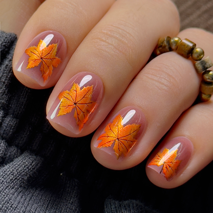 Autumn Leaves – short Squoval press-on nails packaging