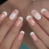 Snowy Grace – medium Squoval press-on nails packaging