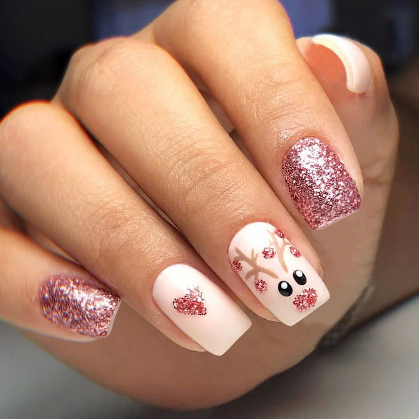 Fawn Glitz M Squoval squoval press-on nails