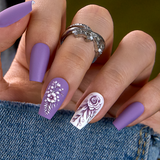 Elegant Violet – medium Coffin press-on nails packaging