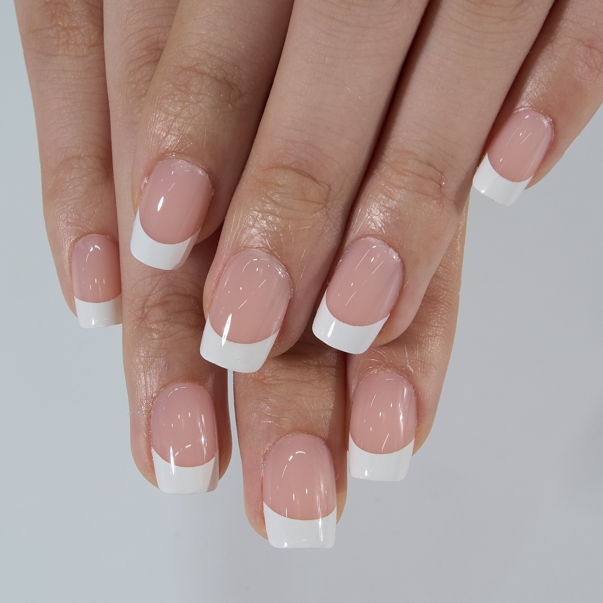 Classic French – short Squoval nail detail