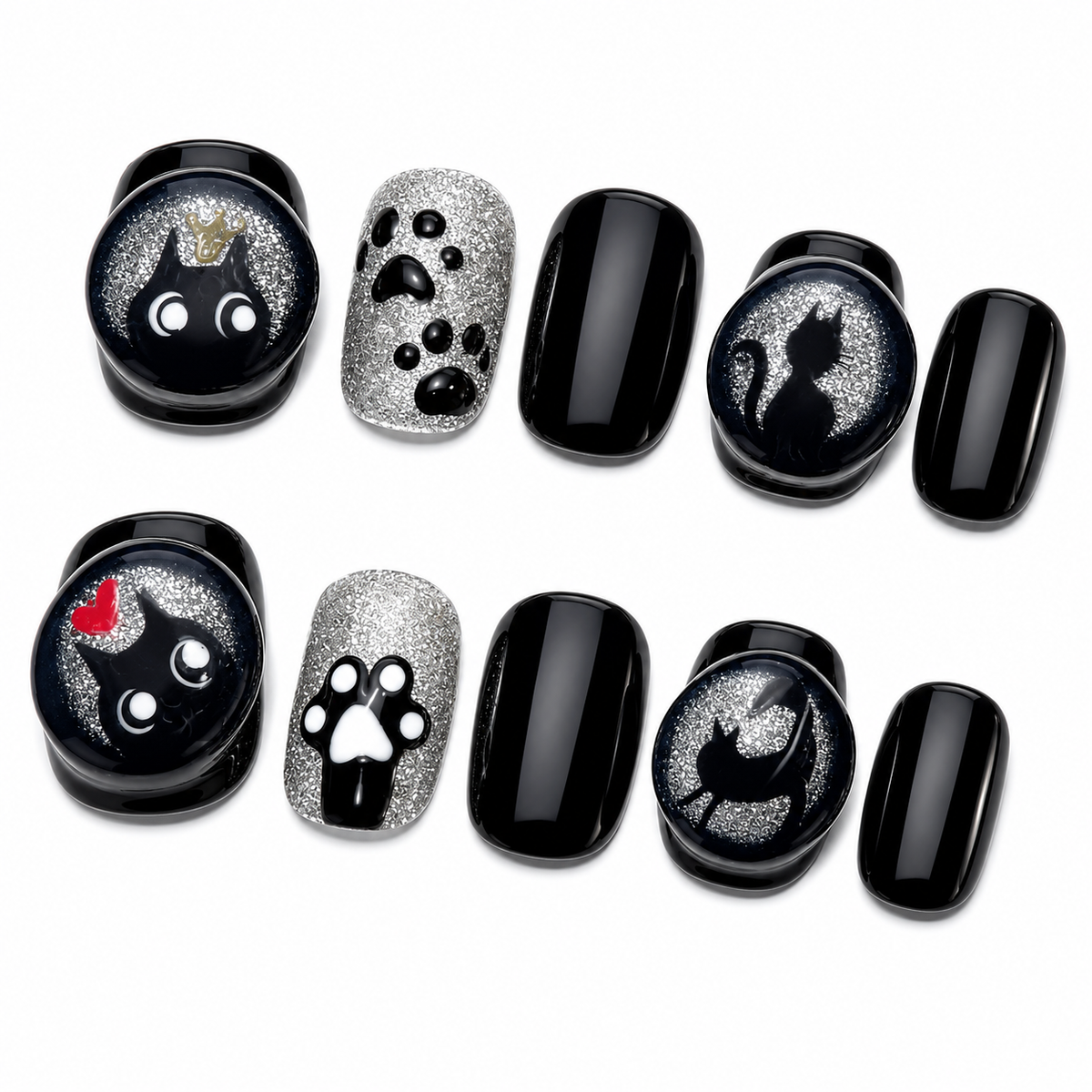 Midnight Black Cat Press-On Nails side view