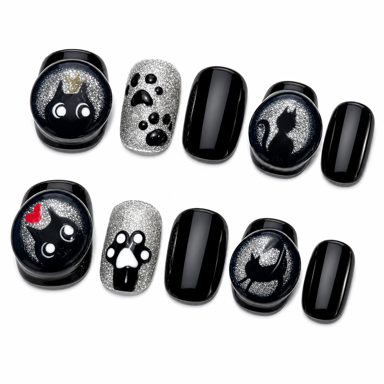 Midnight Black Cat Press-On Nails