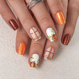 Pumpkin Harvest short squoval press-on nails from the side