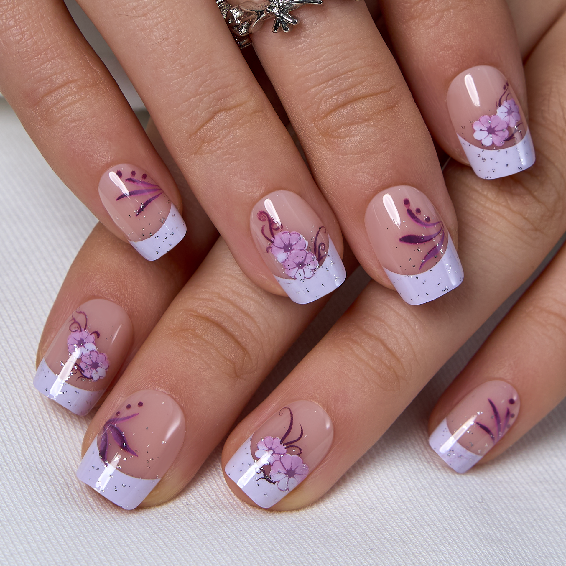 Purple Blossom short squoval press-on nails