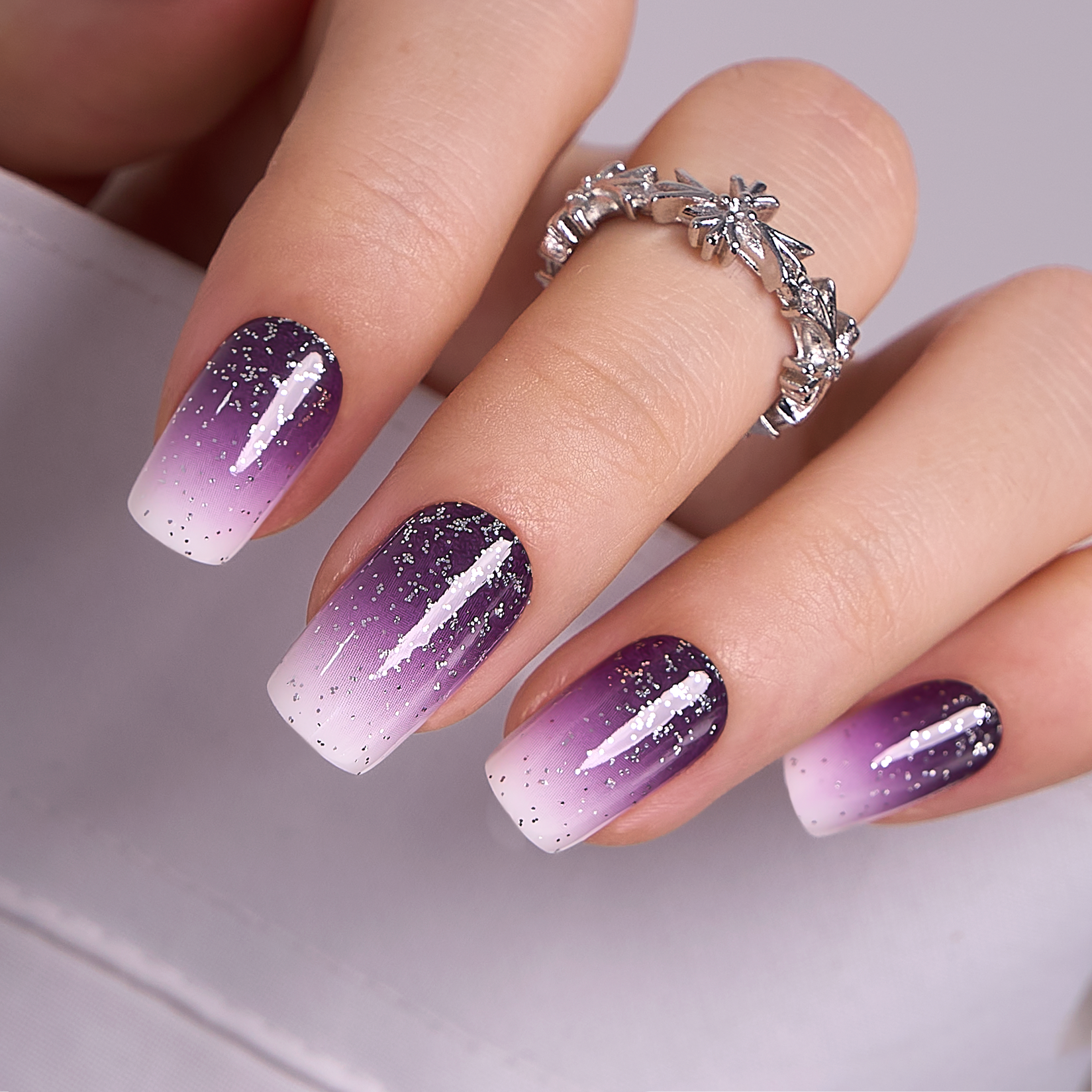 Purple Glitter medium squoval press-on nails