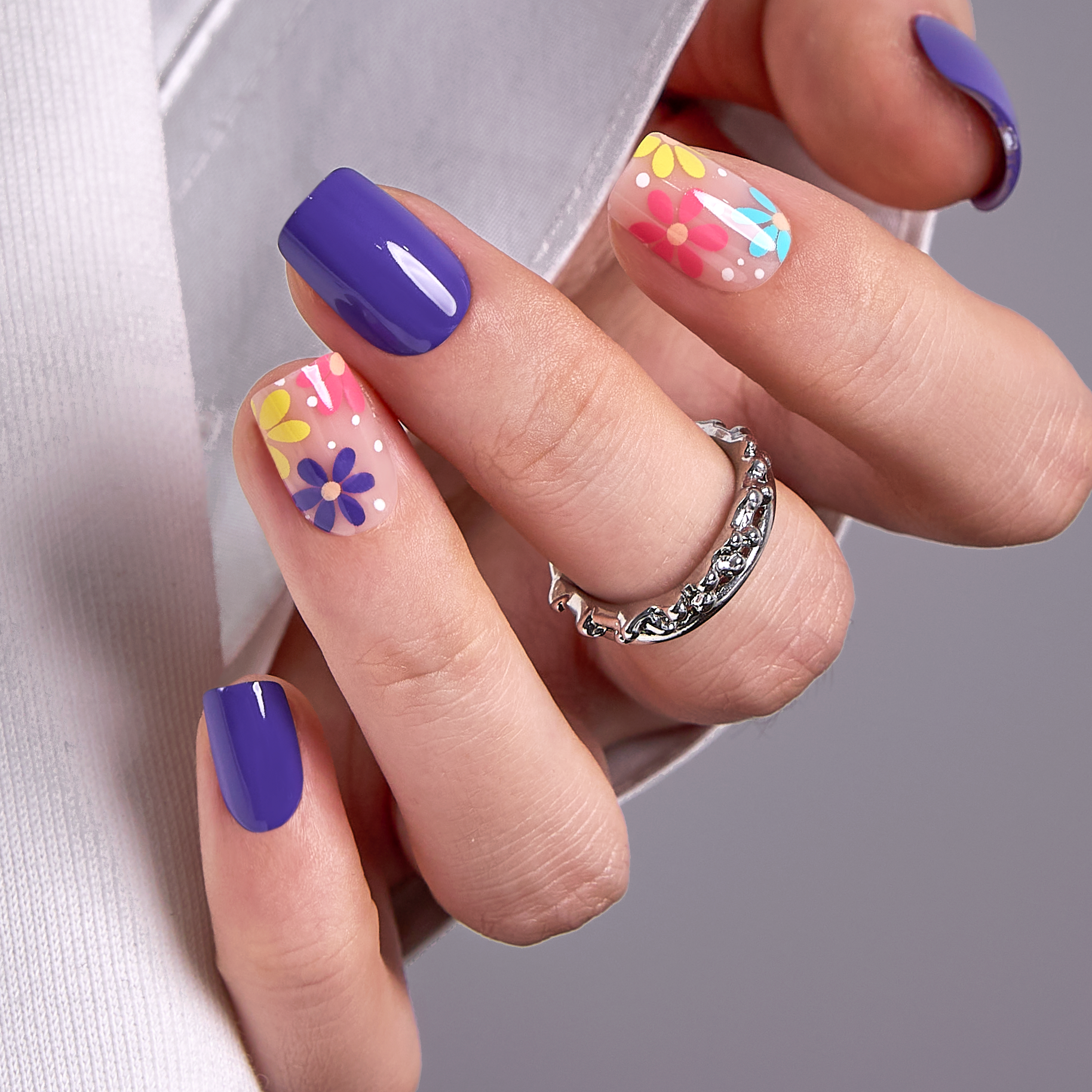 Rainbow Bloom short squoval press-on nails
