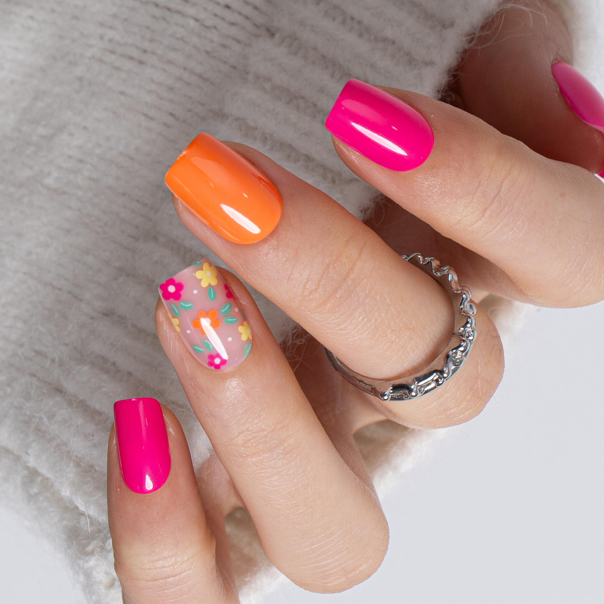 Rainbow Petal short squoval press-on nails