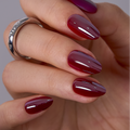 Red Mirror Glam short almond press-on nails