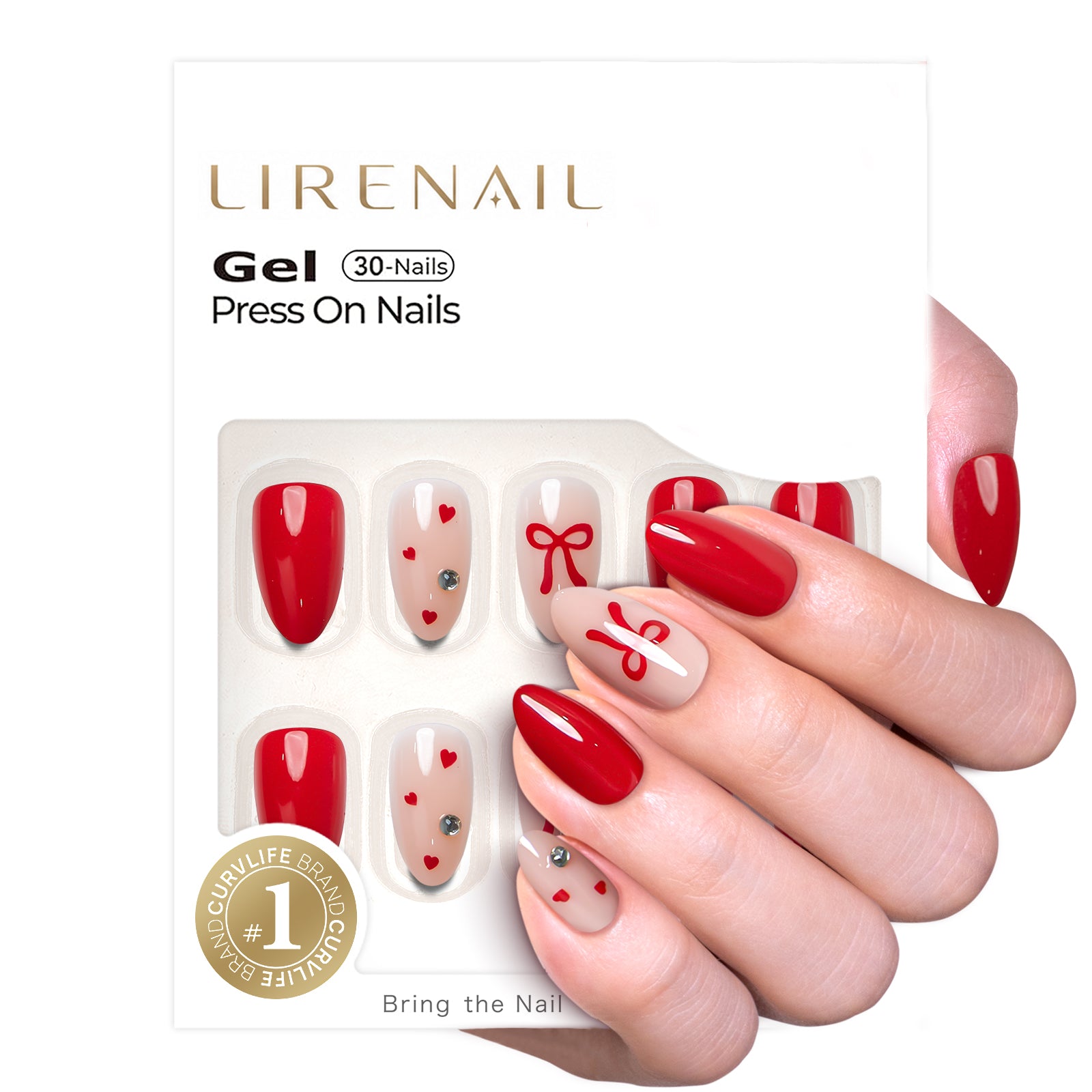 Ribbon Love short almond press-on nails product view